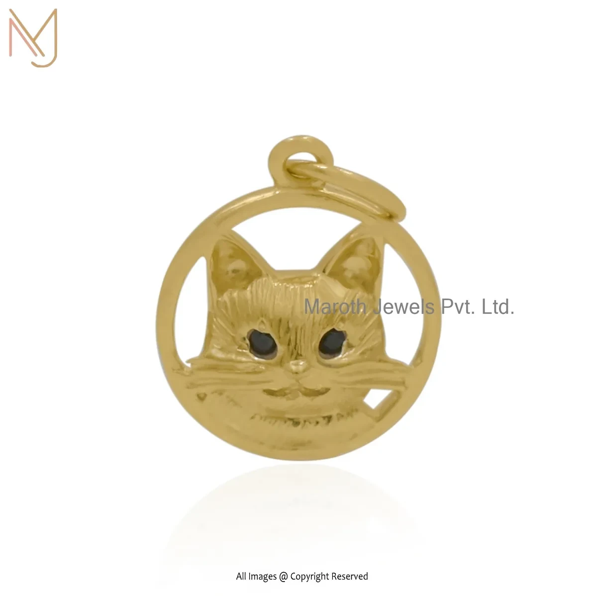 14K Yellow Gold Black Cubic Zircon Kitty Charm Pendant Custom Jewelry
