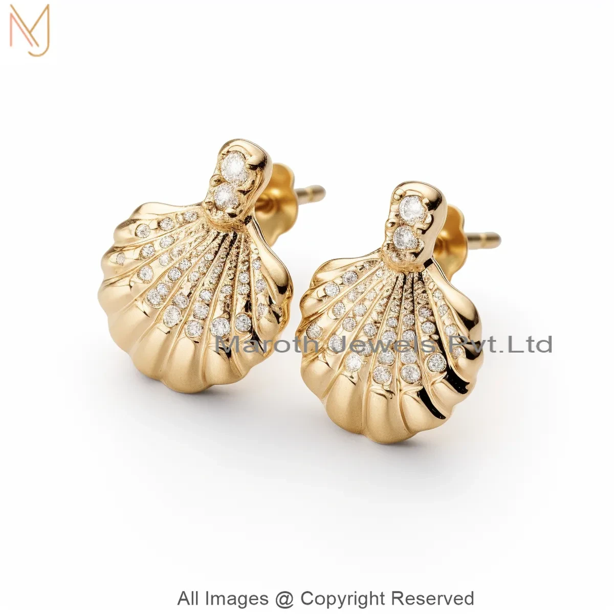 925 Silver Yellow Gold Plated Moissanite Diamond Sea Shell Stud Earring Manufacturer