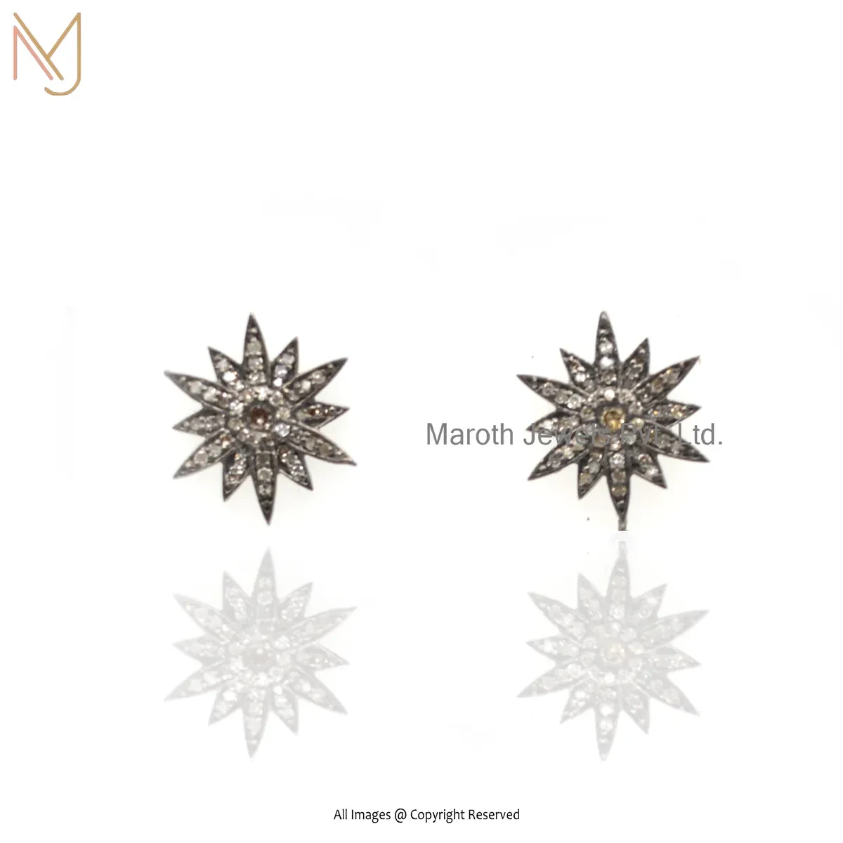 925 Silver Rhodium Plated Pave Diamond Starburst Studs Earring Custom Jewelry