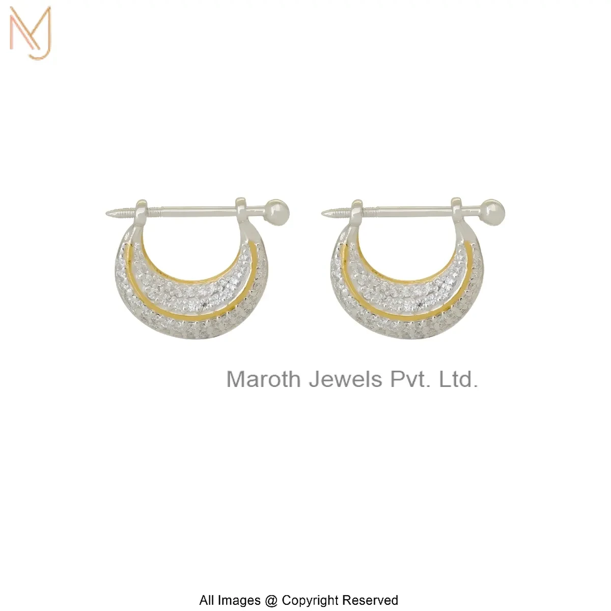 Private Lable 925 Silver Natural Silver Yellow Gold Plated Moissanite Men Ethnic Design Modern Hoop Earrings