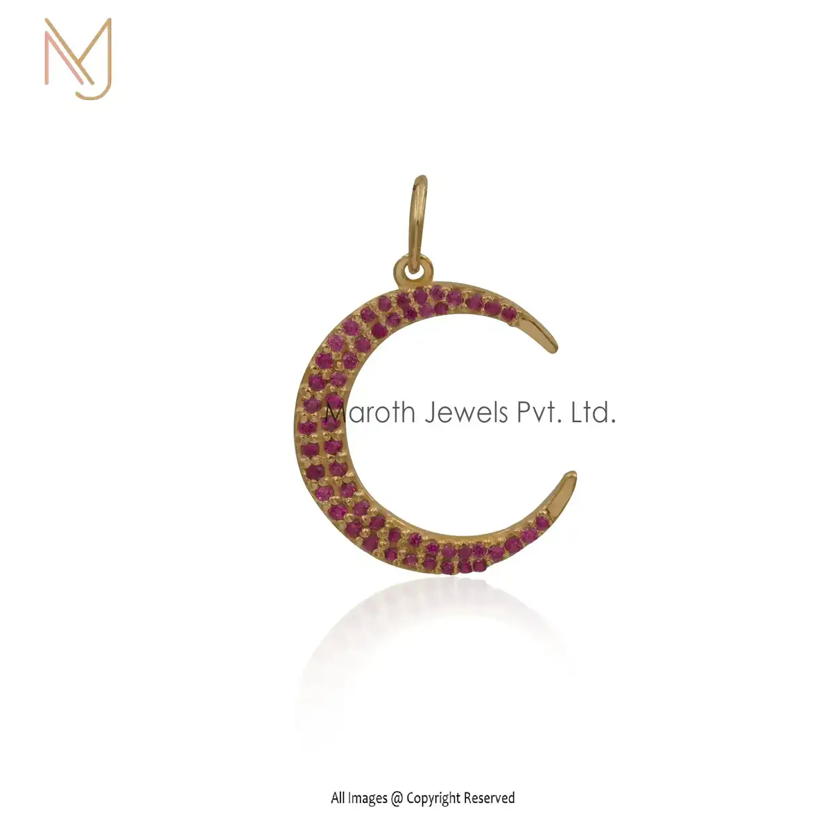 Wholesale 14K Yellow Gold Blue Sapphire Moon Pendant Jewelry