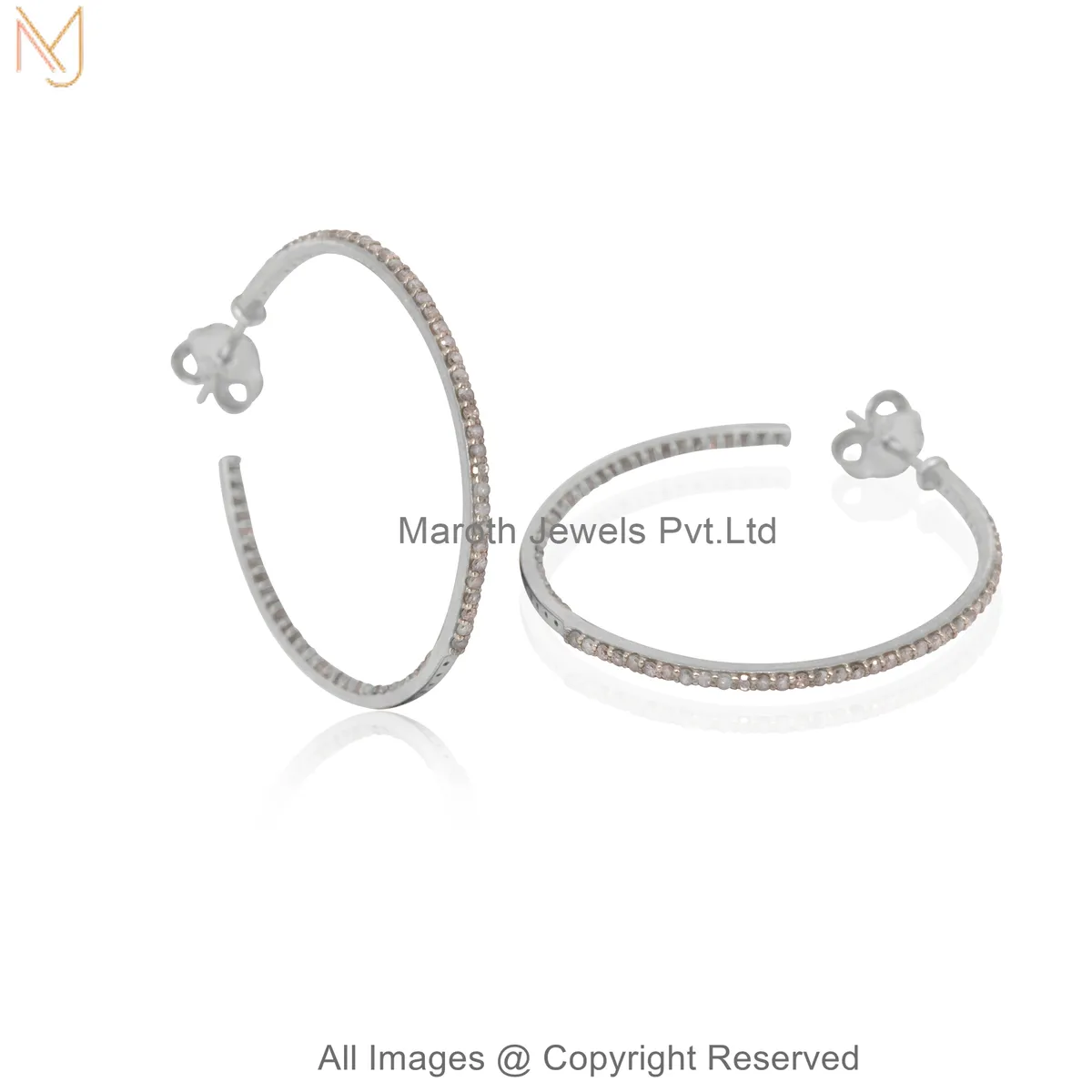 925 Silver Rhodium Plated Cubic Zircon Pave Diamond Slim Hoop Earrings Custom Jewelry