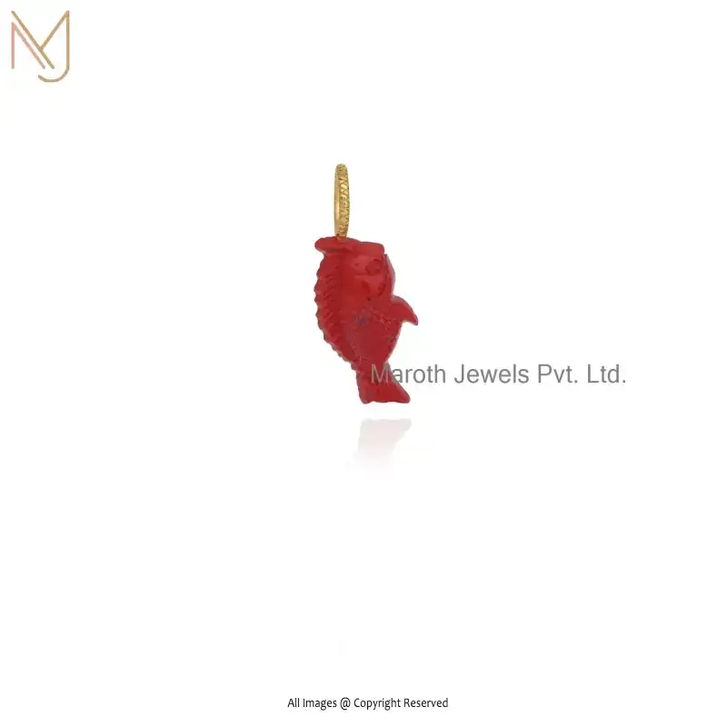 925 Sterling Silver Yellow Gold Plated Black Onyx Fish Charm Pendant Manufacturer