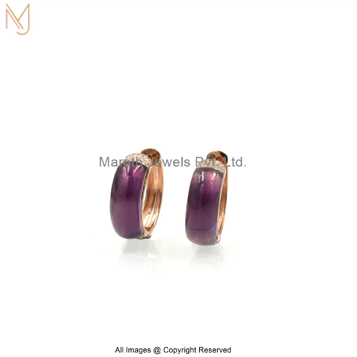 925 Silver Rose Gold Plated Cubic Zircon Amethyst Hoop Earring Custom Jewelry