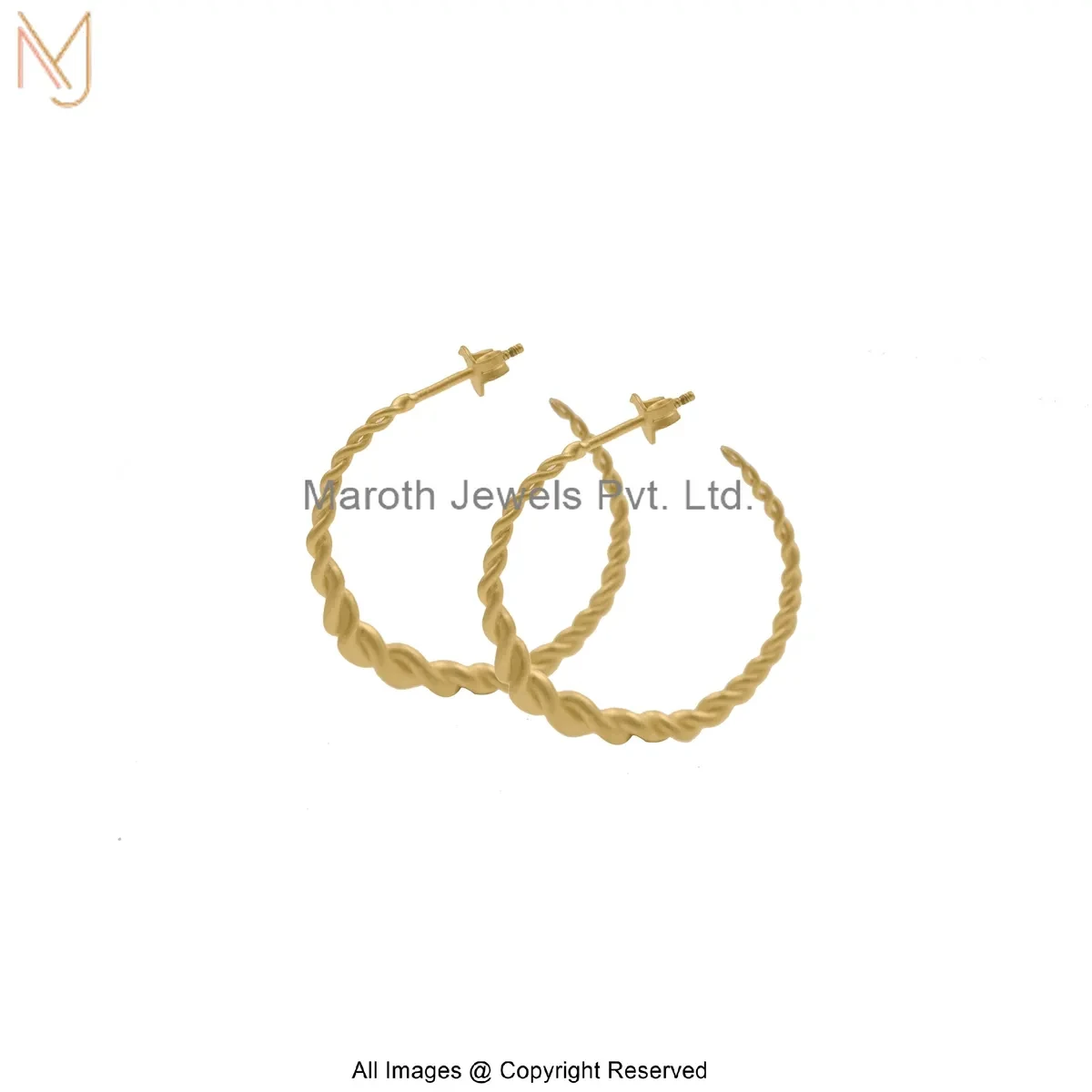 925 Silver Yellow Gold Plated Twisted Hoop Earring Jewelry Supplier