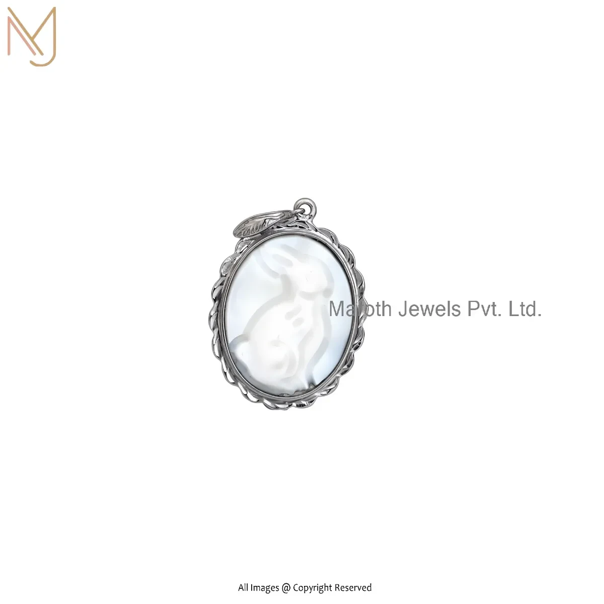 14K White Gold Mother of Pearl Gemstone Rabbit Pendant Manufacturer