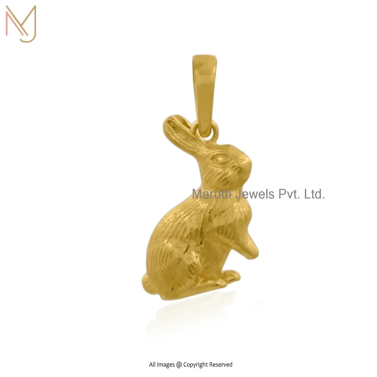 925 Silver Yellow Gold Plated Bunny Charm Pendant Custom Jewelry
