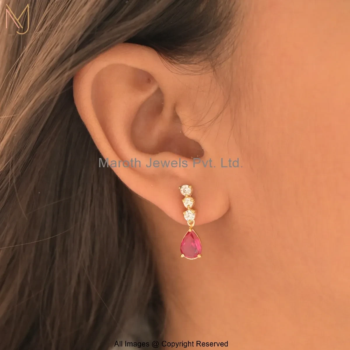 925 Silver Yellow Gold Plated Cubic Zircon Vintage Wine Dangle Earrings Manufacturer