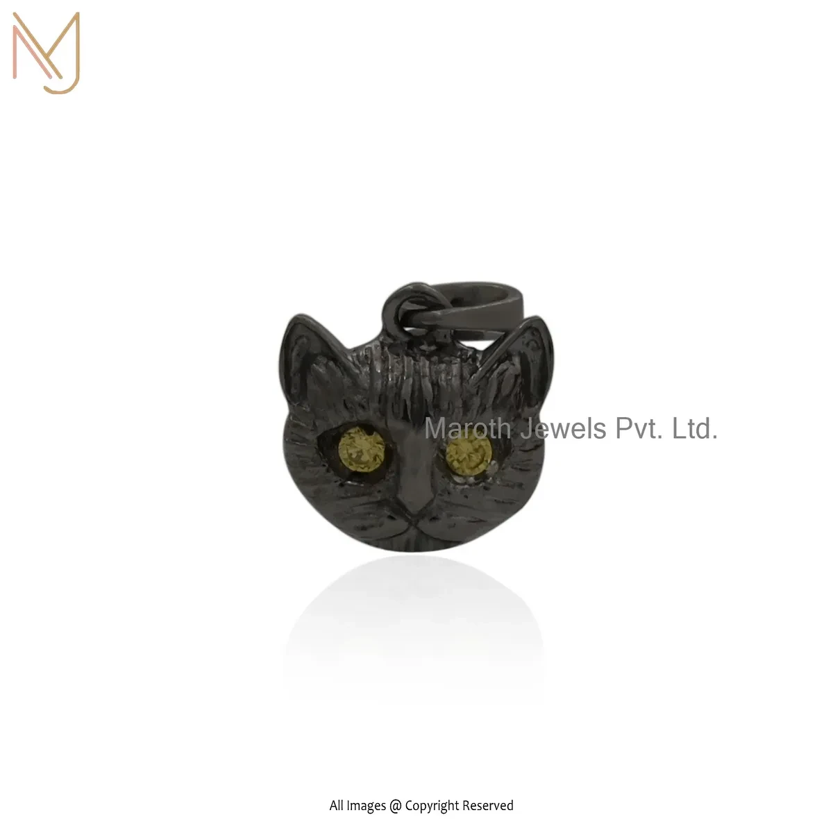 14K Yellow Gold Blue Sapphire Cat Face Pendant Jewelry Supplier
