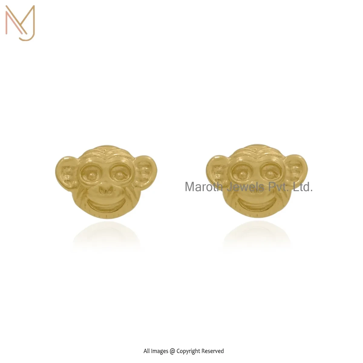 14K Yellow Gold Monkey Stud Earring Custom Jewelry