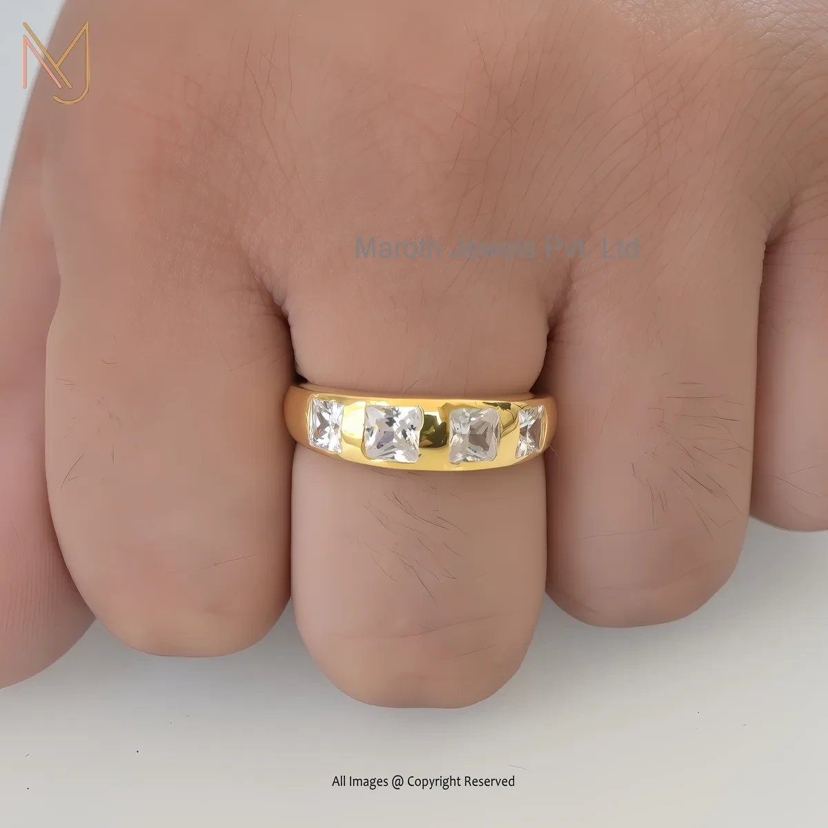 Wholesale 14K Yellow Gold Cubic Zircon Baguette And Square Shape Diamond Ring