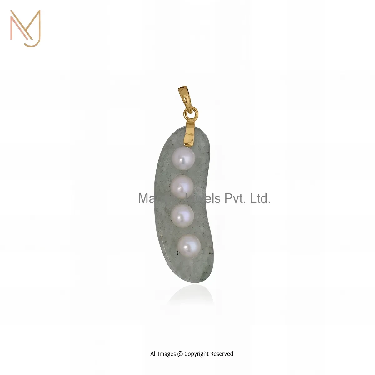 14K Yellow Gold Pearl & Aventurine Gemstone Peas Pendant Jewelry Supplier