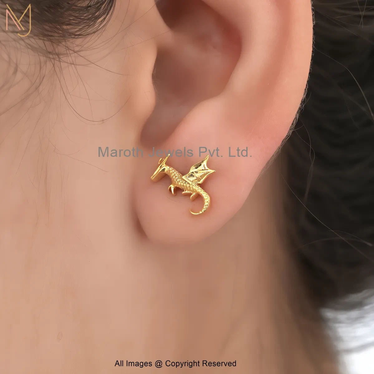 925 Silver Rose Gold Plated Dragon Stud Earring Custom Jewelry