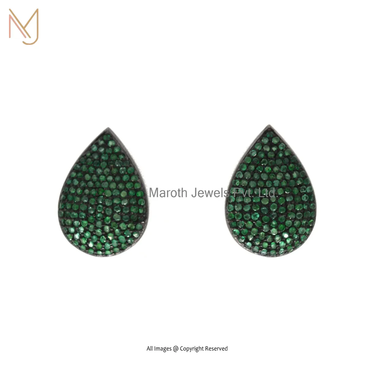 14K Yellow Gold Dimaond Tsavorite Pear Shape Minimal Stud Earring Manufcaturer