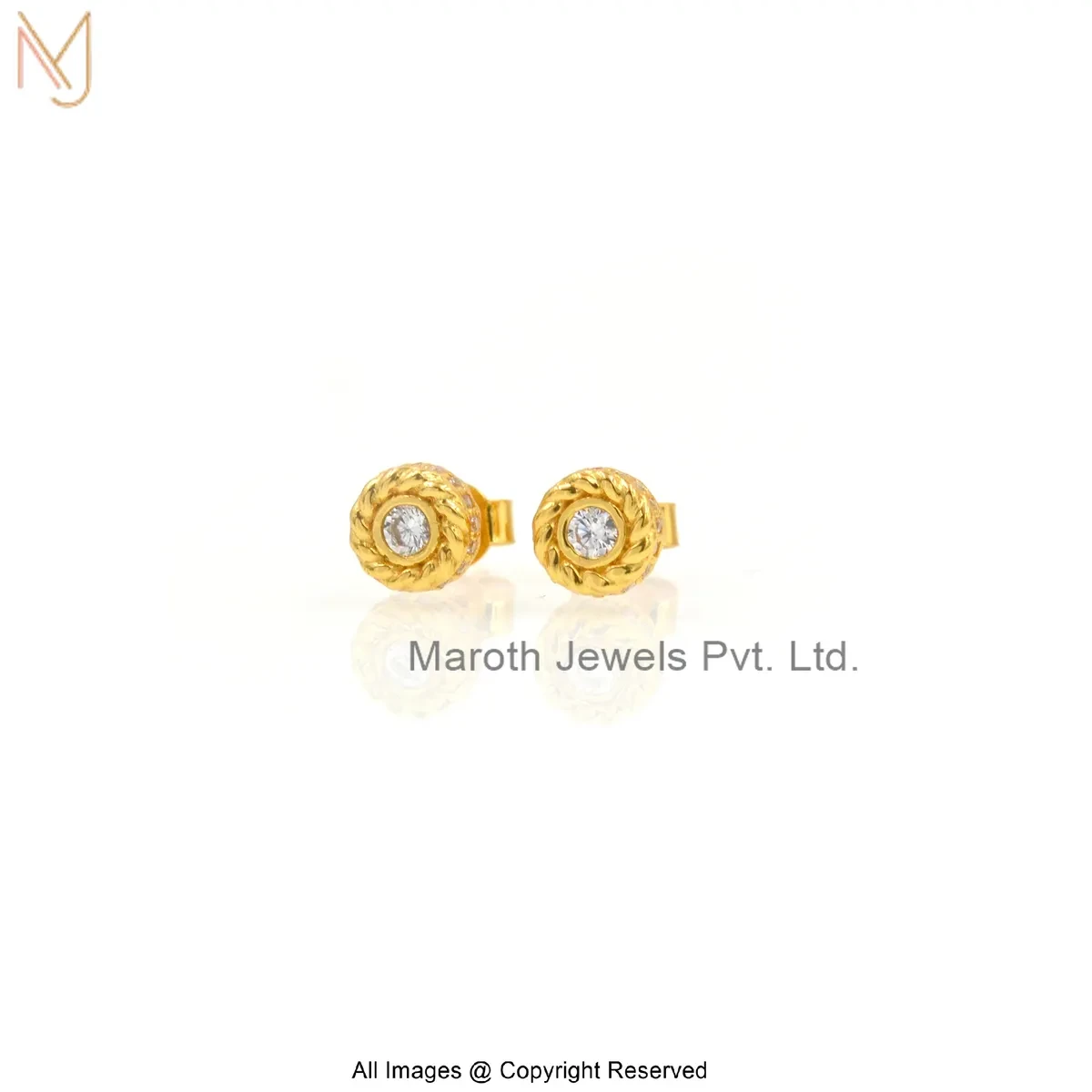 925 Silver Yellow Gold Plated Cubic Zircon Gold Circle Stud Earrings Jewelry Supplier