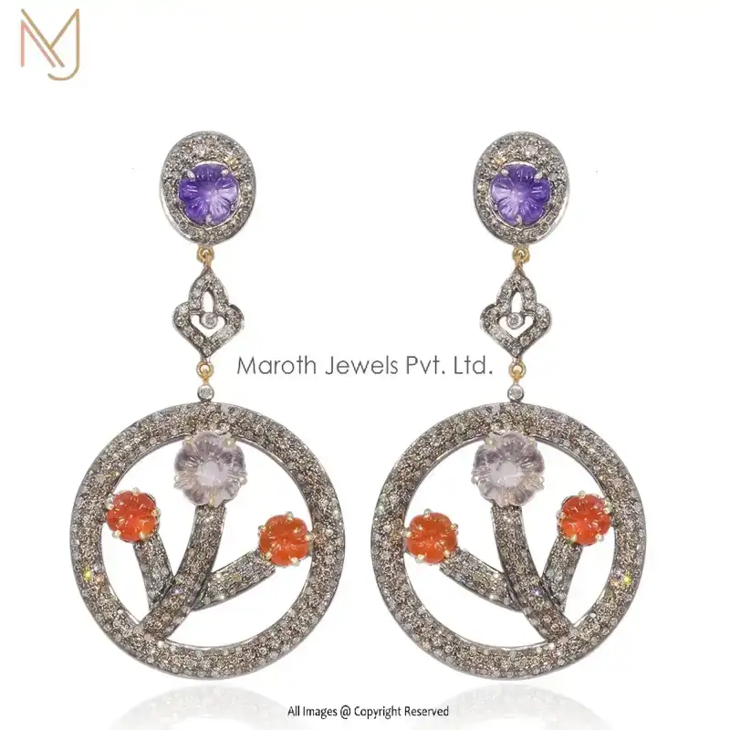 925 Silver Amethyst Quartz Sapphire Pave Diamond Earrings USA