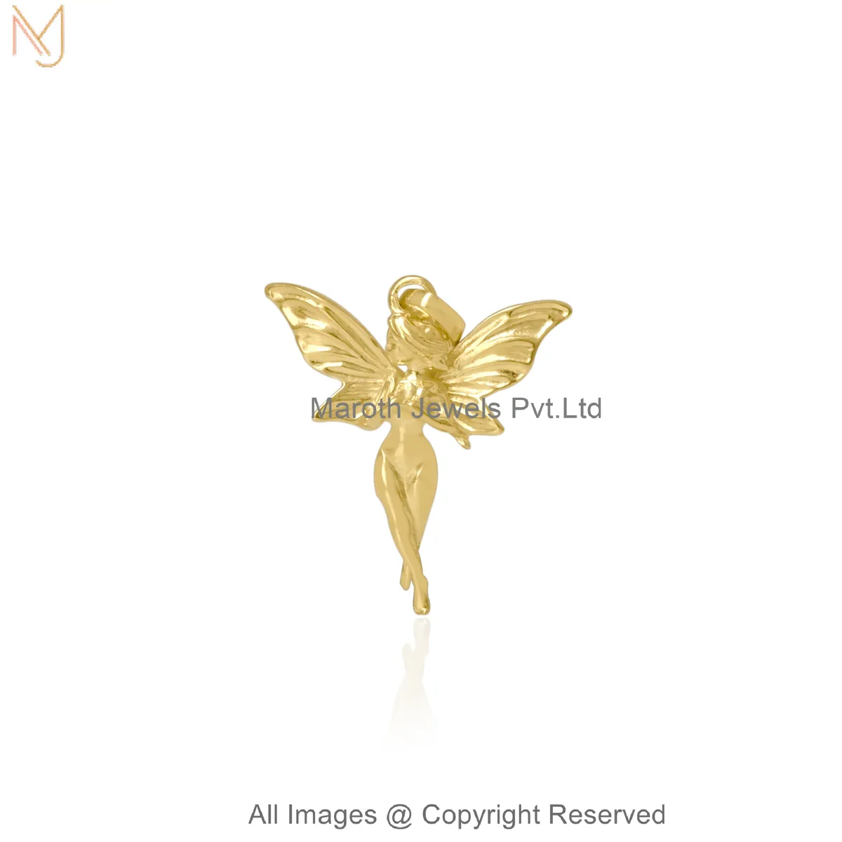 14K Solid Yellow Gold Elegant Fairy Wing Pendant Manufacturer