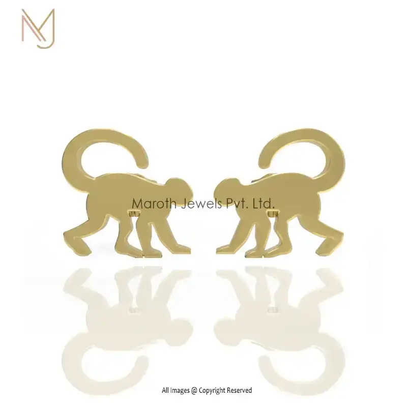 925 Sterling Silver Yellow Gold Plated Monkey Stud Earring Custom Jewelry
