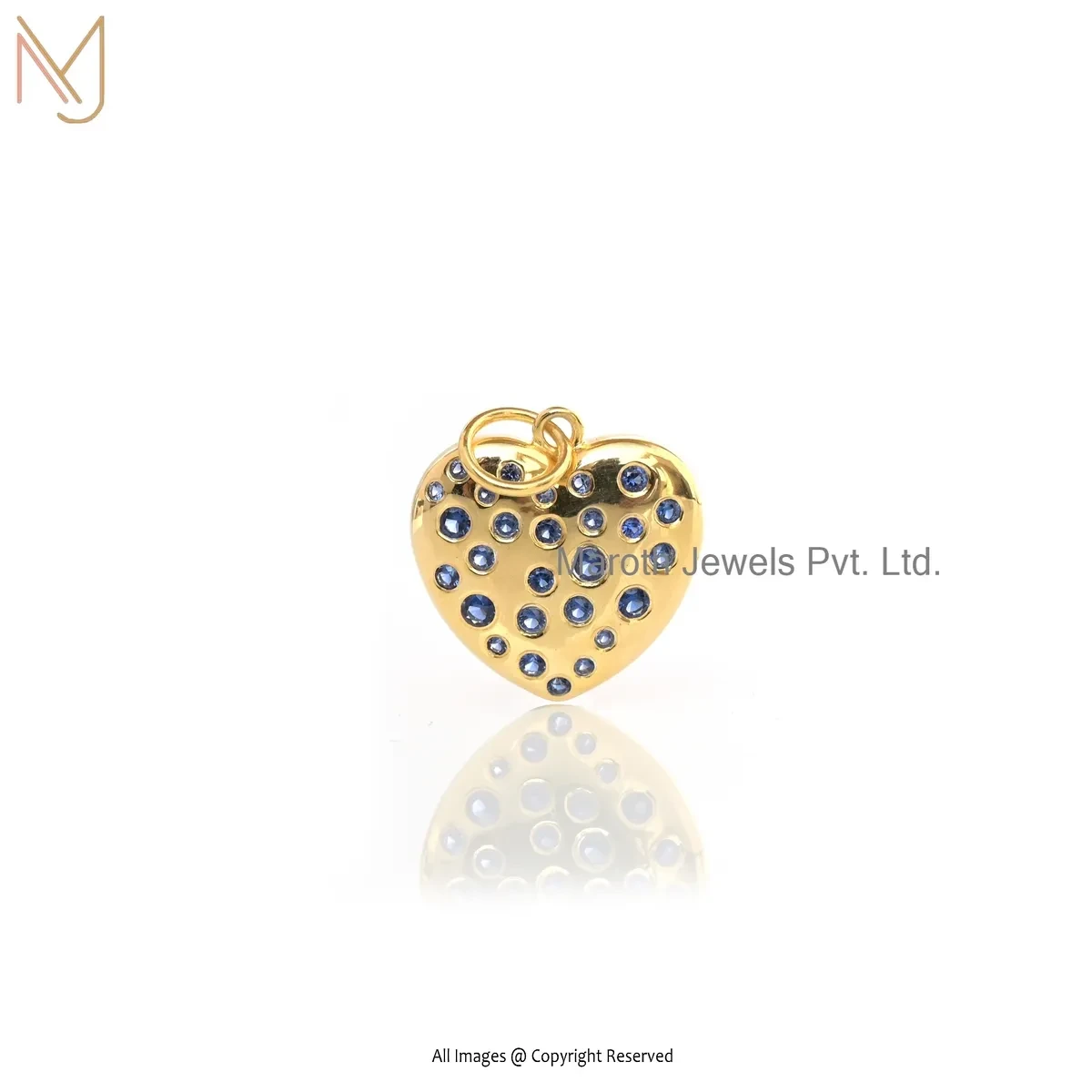 14K Yellow Gold Blue Sapphire Heart Pendant Jewelry Supplier