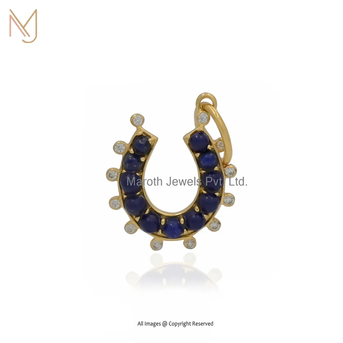 Private Lable 14K Yellow Gold Moissanite & Malachite Gemstone Horseshoe Charm Pendant
