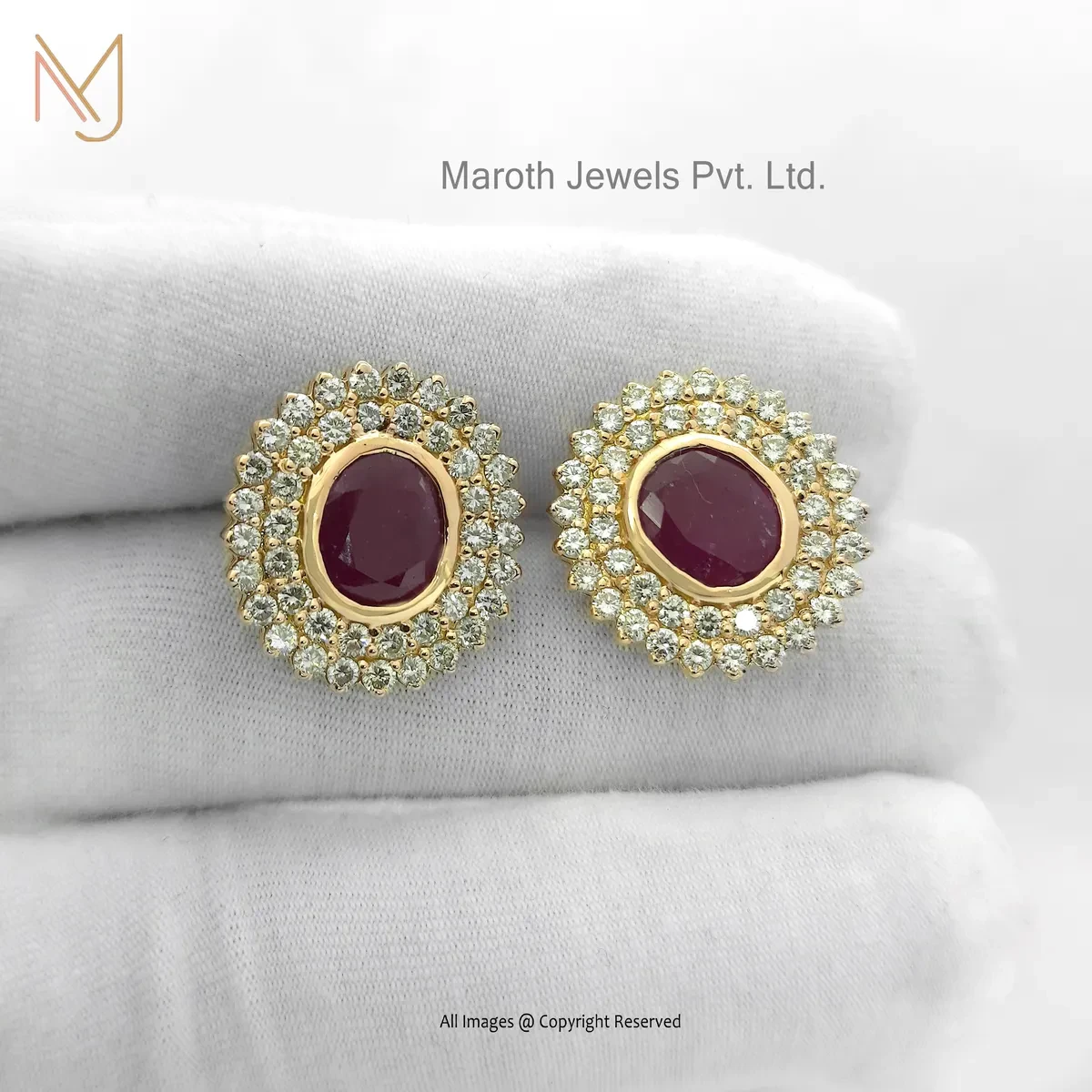 925 Silver Yellow Gold Plated Diamond Ruby Gemstone Stud Earring Manufacturer
