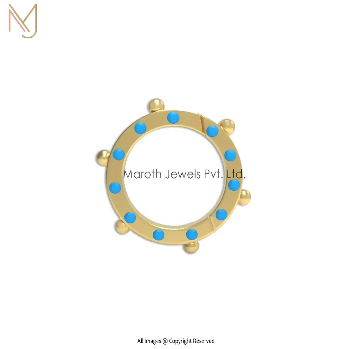 925 Silver Yellow Gold Plated Diamond Round Charm Holder Jewelry Supplier
