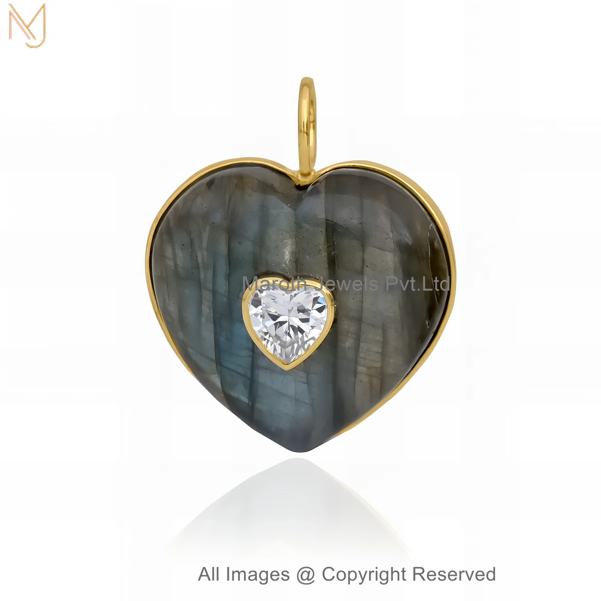 14K Yellow Gold Diamond Gemstone Heart Pendant Custom Jewelry