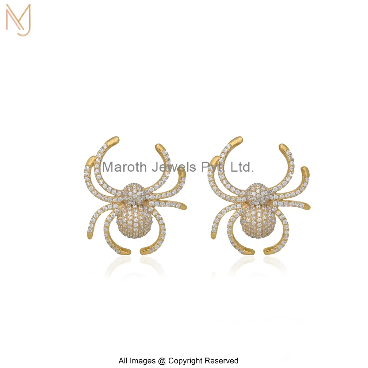 14K Yellow Gold Cubic Zircon Diamond Crystal Web Stud Earrings Jewelry Supplier