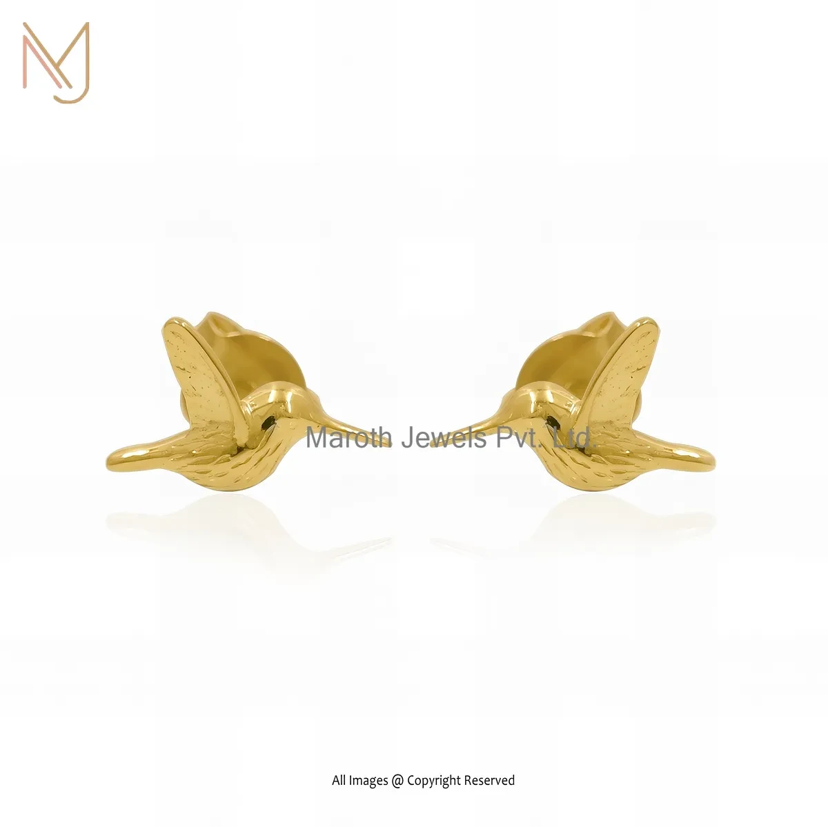 14K Yellow Gold Hummingbird Earring Custom Jewelry