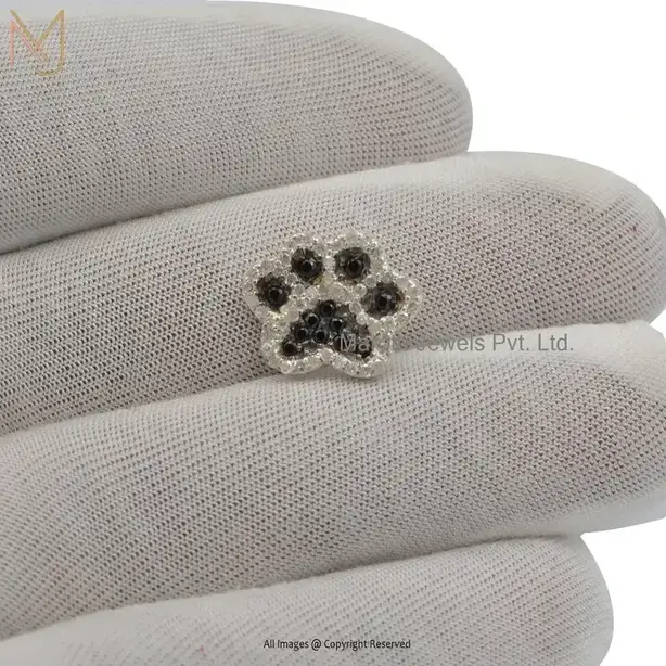 925 Silver White Gold Plated Diamond And Black Diamond Dog Paw Charm Pendant USA