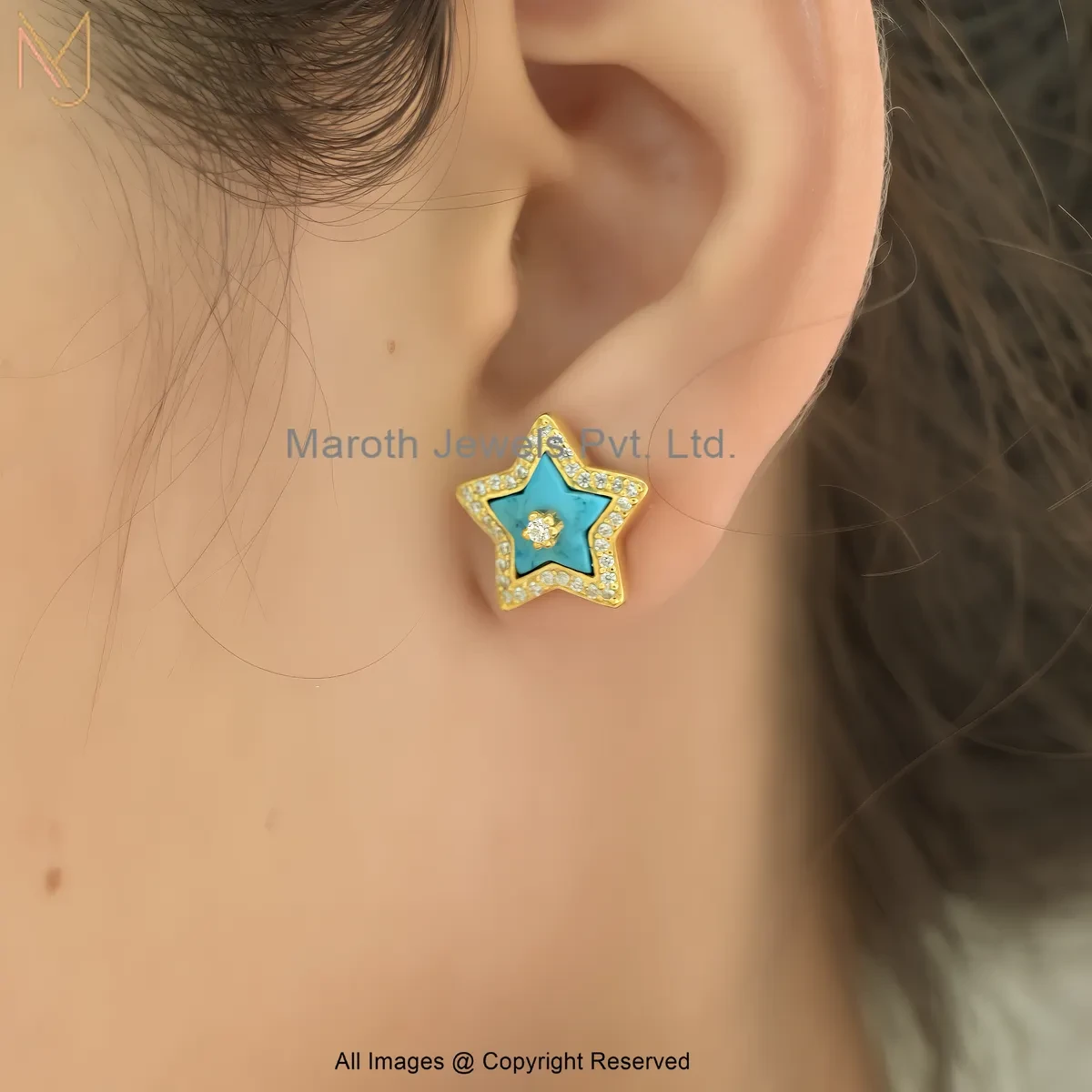 925 Silver Yellow Gold Plated Diamond Gemstone Star Stud Earring Manufacturer