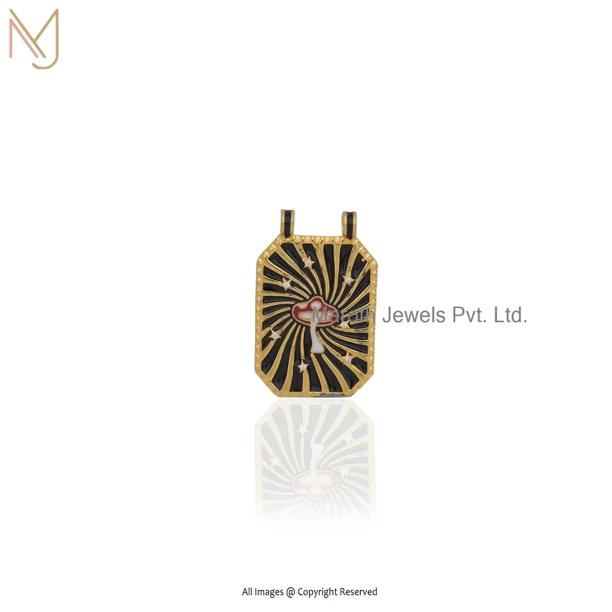 Wholesale 14K Yellow Gold Cubic Zircon & Enamel Gemstone Square Pendant