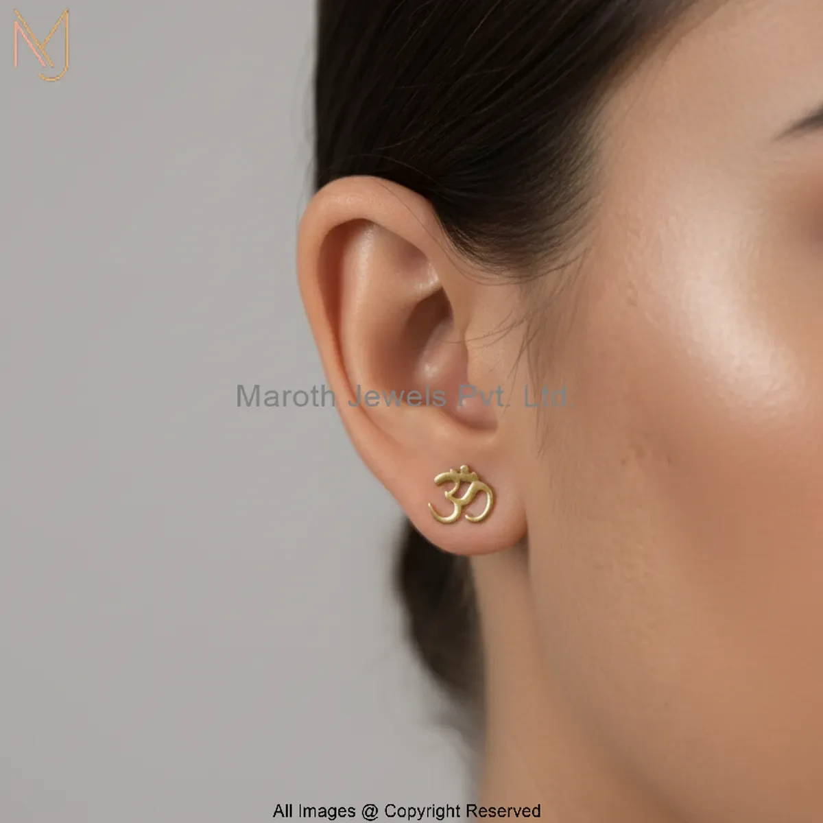 925 Silver Yellow Gold Plated OM Studs Earrings Manufacturer