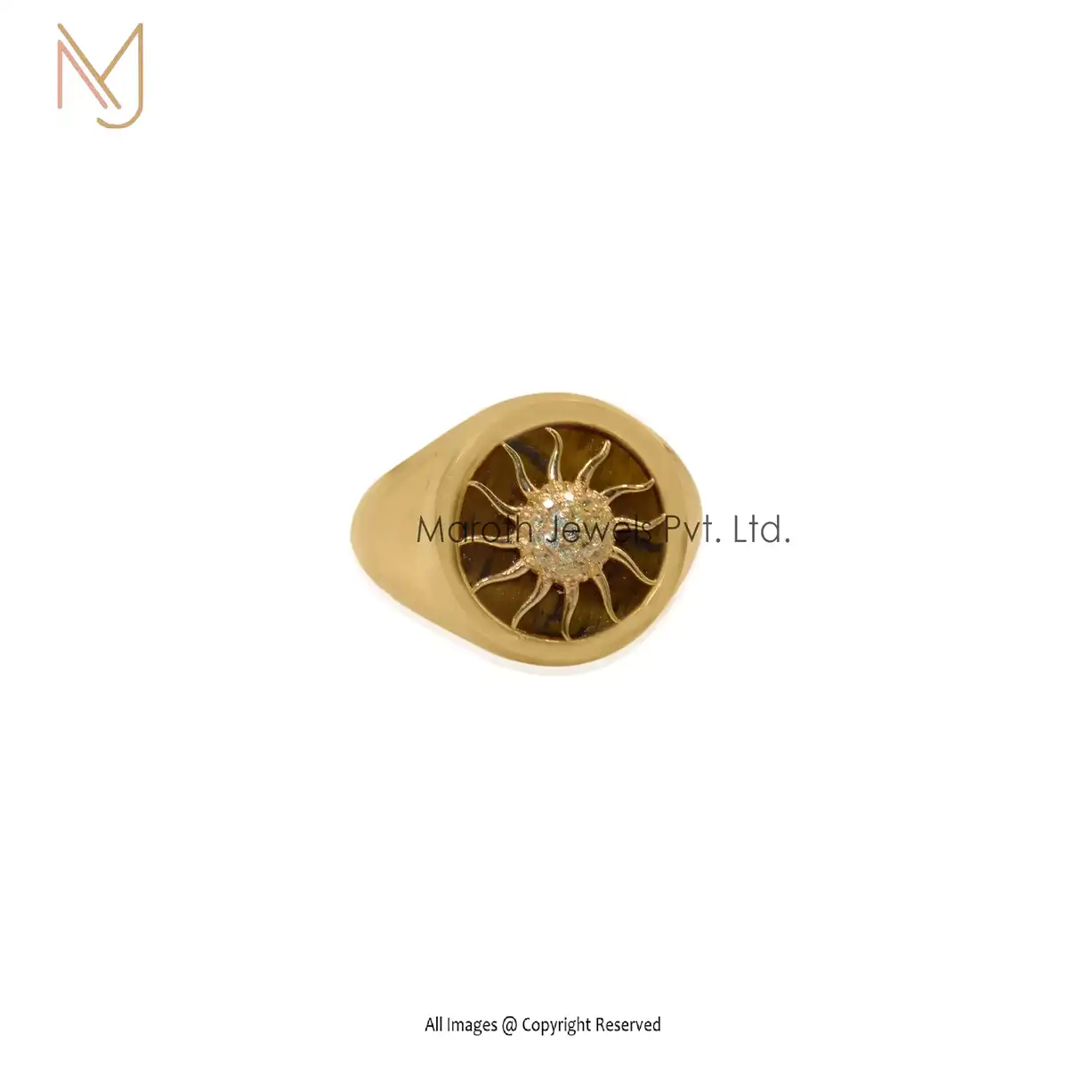 14K Yellow Gold Tiger Eye & Yellow Sapphire Sunburst Ring Manufacturer