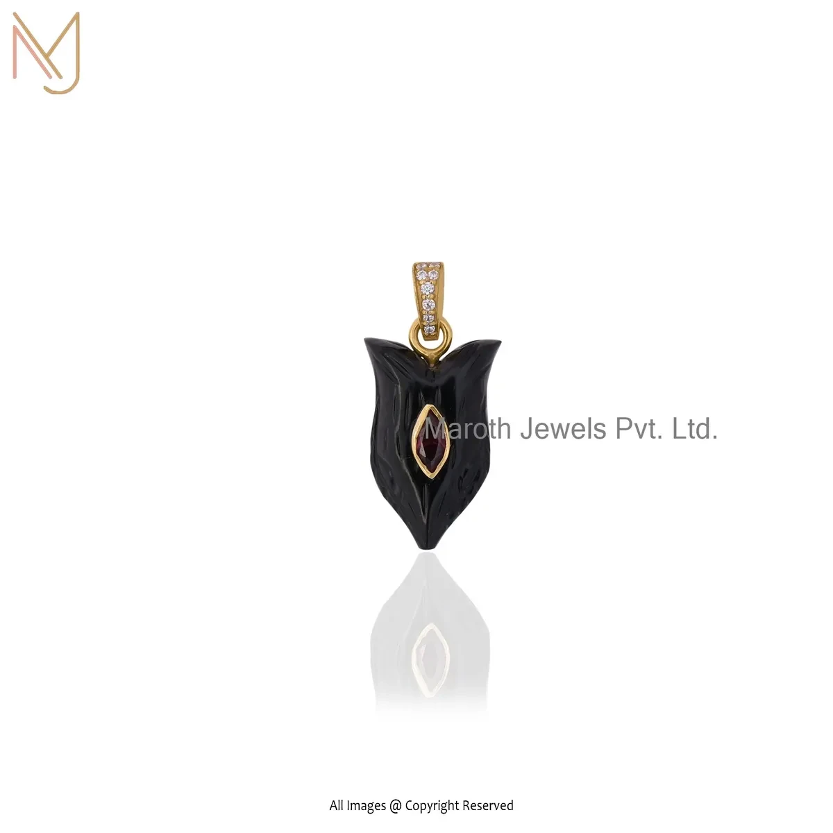 14K Yellow Gold Black Onyx Fox Charm Pendant Manufacturer