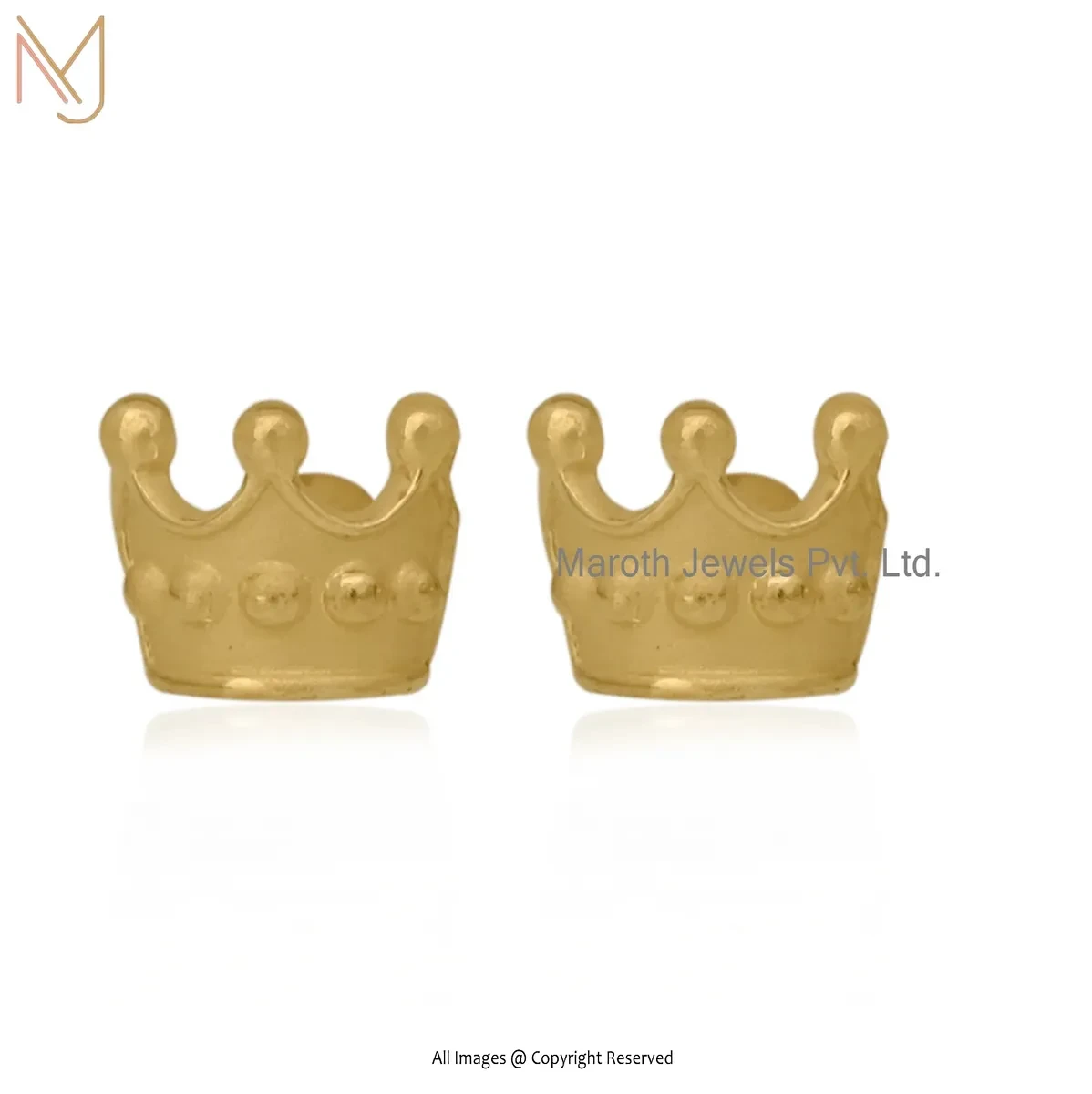 14K Yellow Gold Crown Studs Earrings Jewelry Supplier