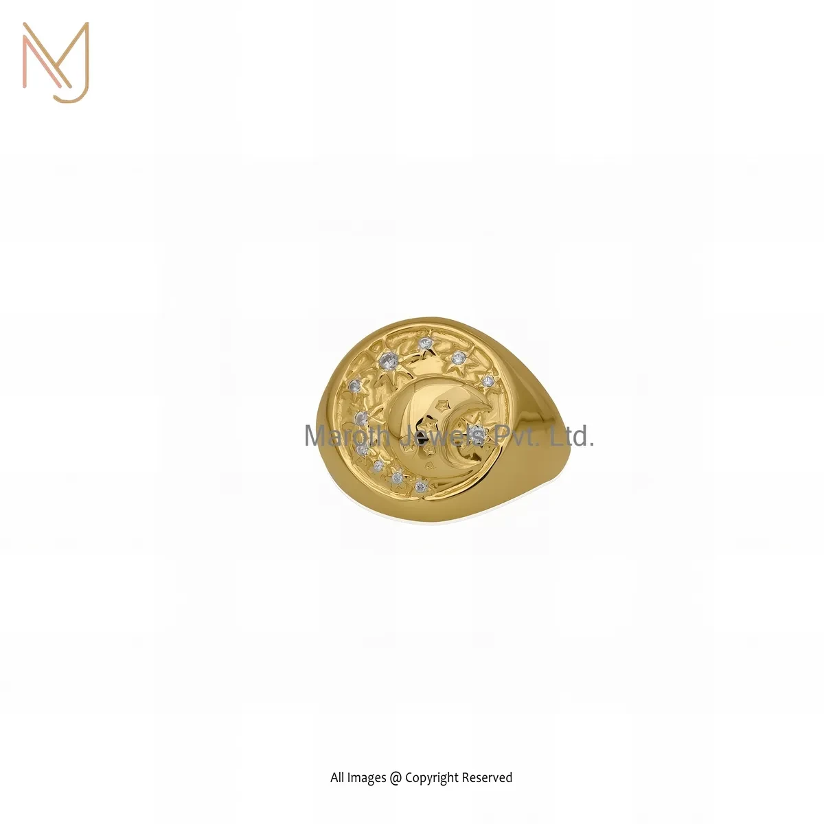 Wholesale 14K Yellow Gold White Cubic Zircon Celestial Moon Star Ring