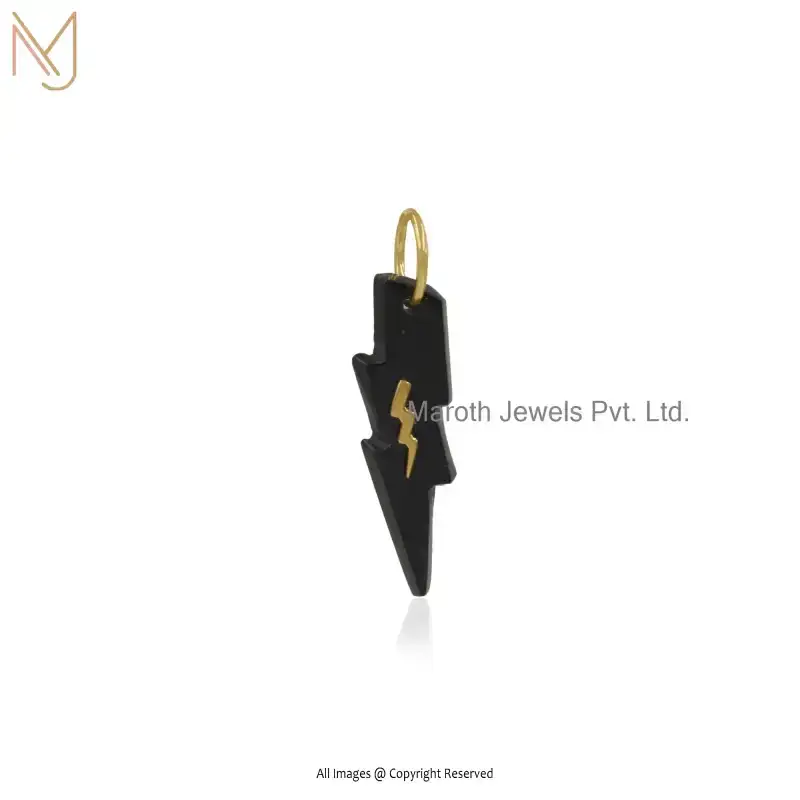 14K Yellow Gold Black Onyx Flash Locket Black Lighting Charm Pendant Manufacturer