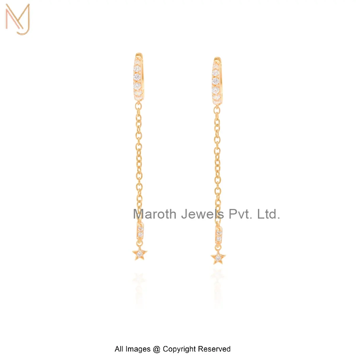 14K Yellow Gold Diamond Cubic Zircon Dangle Chain Hoop Earring Manufacturer