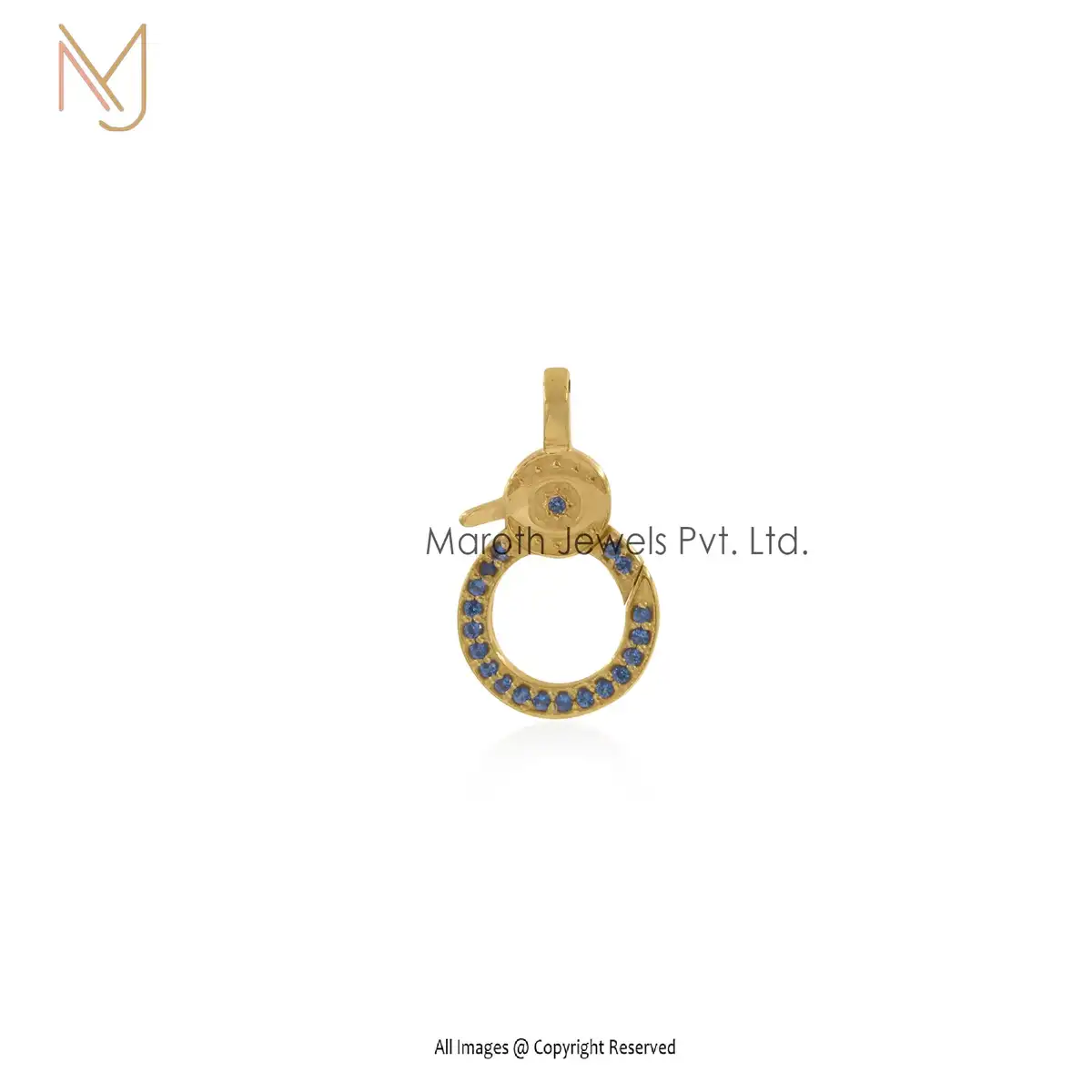 14K Yellow Gold Blue Sapphire Evil Eye Lobster Lock Custom Jewelry