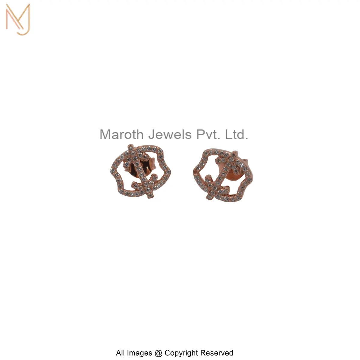 Wholesale 14K Rose Gold Cubic Zircon Diamond Abstract Floral Loop Stud Earrings