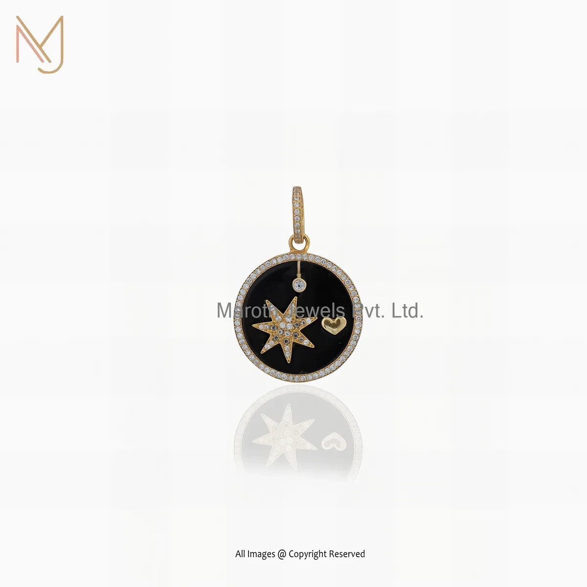 14K Yellow Gold Cubic Zircon Star Disc Pendant Manufacturer