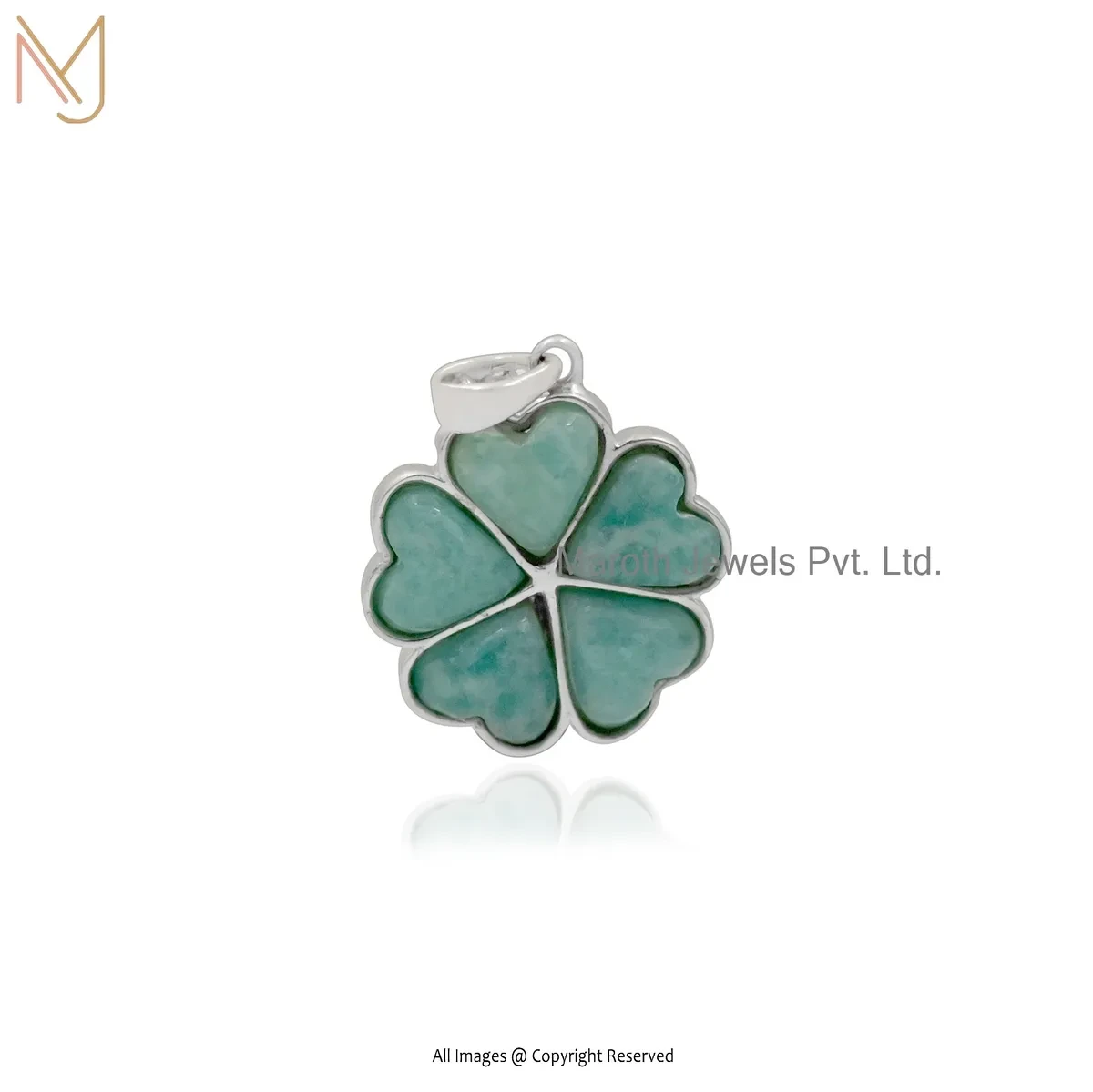 14K White Gold Amazonite Clover Pendant Custom Jewelry
