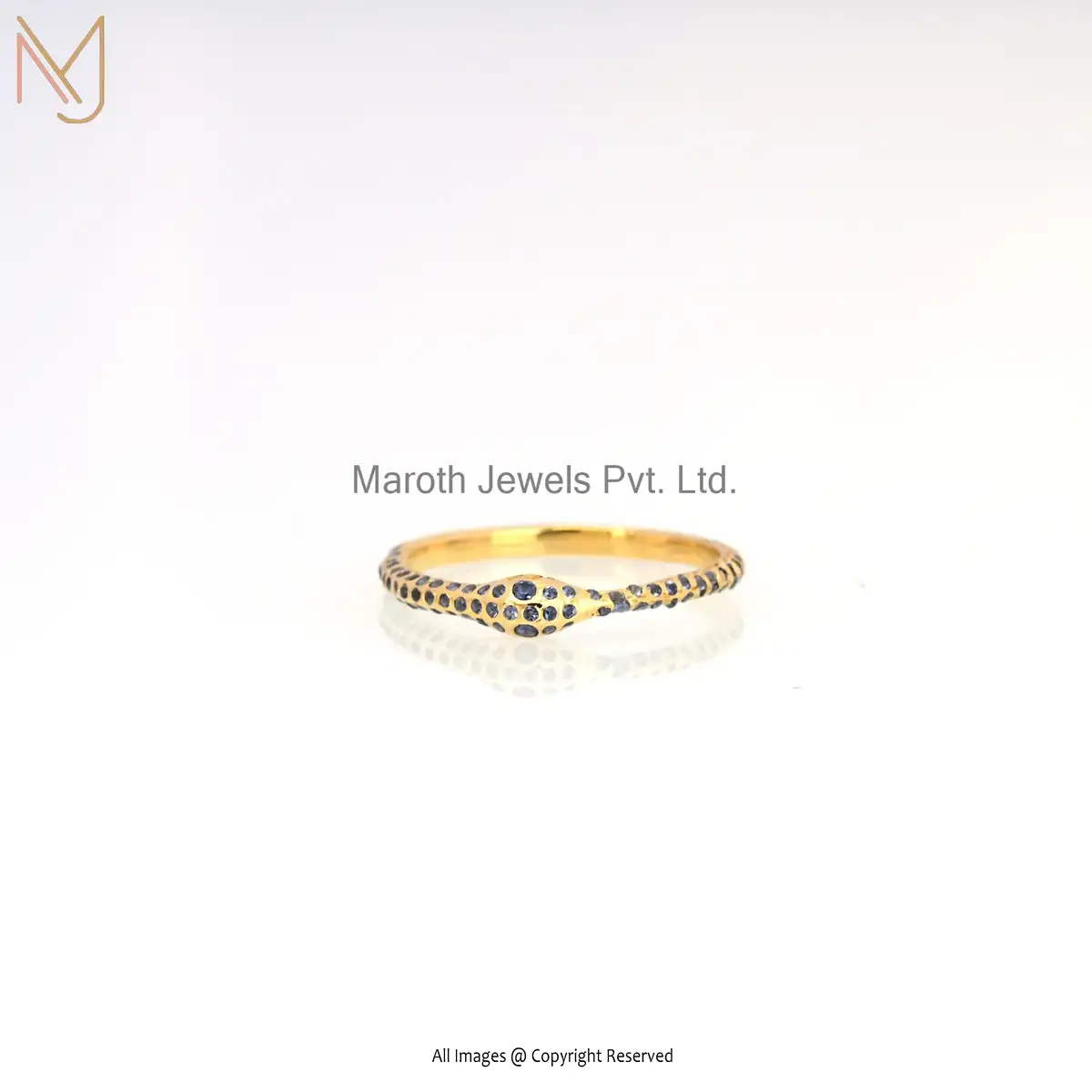 925 Sterling Silver Yellow Gold Blue Cubic Zircon Snake Ring Jewelry Supplier