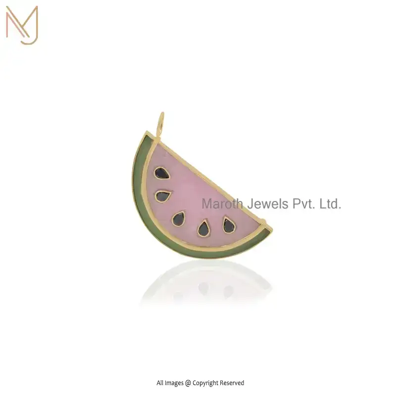 9K Yellow Gold Rhodolite Green Opal & Blue Sapphier Carved Gemstone Fruit Pendant Jewelry Supplier