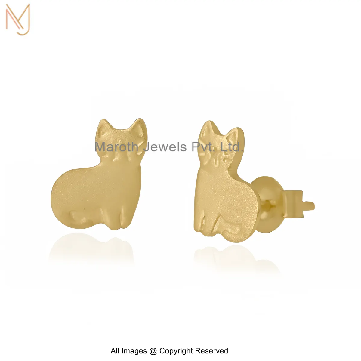 925 Silver Yellow Gold Plated Minimal Cute Cat Gold Stud Earrings Manufacturer