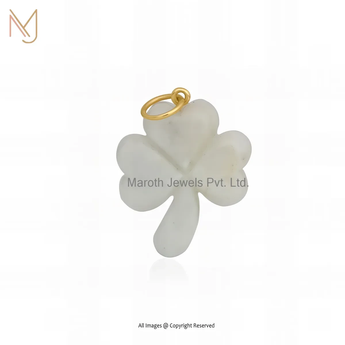 14K Yellow Gold Malachite Gemstone Leaf Clover Pendant Jewelry Supplier