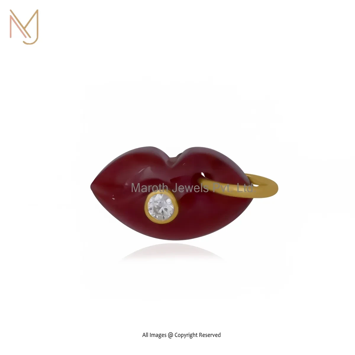 Wholesale 14K Yellow Gold Garnet Cubic Zircon Gemstone Lips Pendant