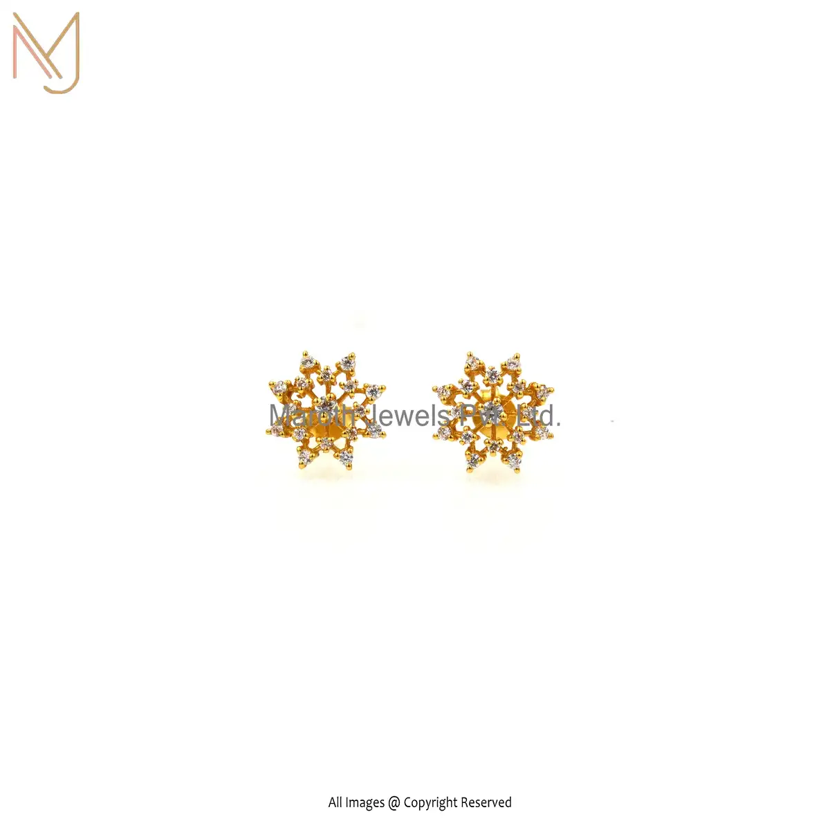 925 Silver Yellow Gold Plated Cubic Zircon Flower Stud Earrings Manufacturer