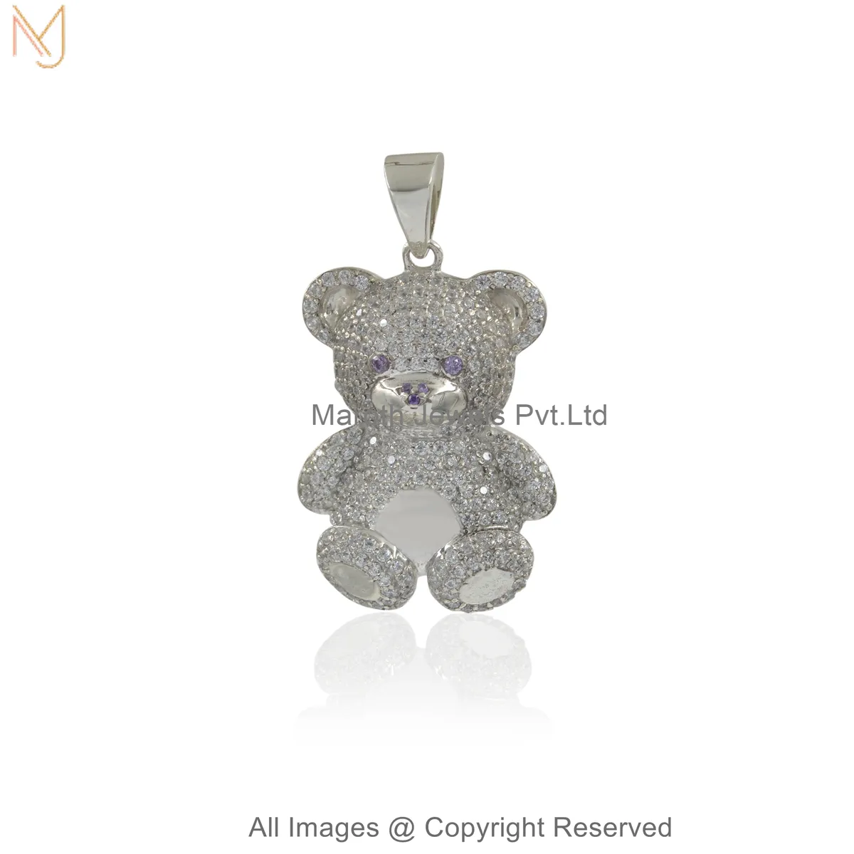 925 Silver Natural Silver Plated Cubic Zircon Gemstone Teddy Bear Pendant Jewelry Supplier